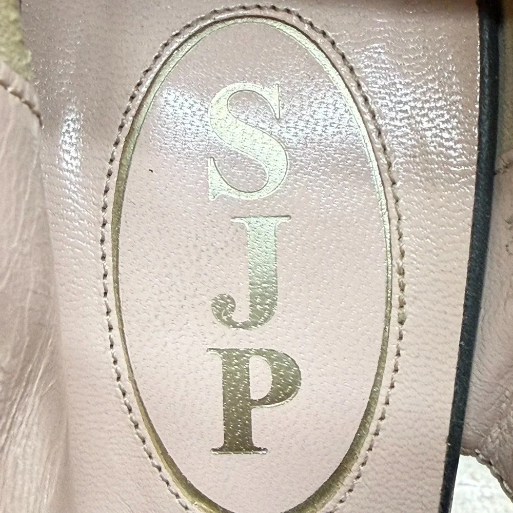 Sarah Jessica Parker SJP Alyssa Peep Toe Heels 7 EU 37 Green Nappa Soft Leather